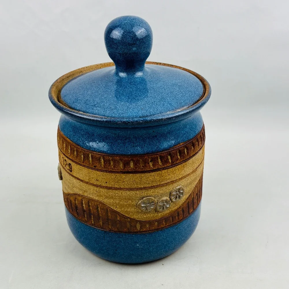 Down to Earth Pottery Canister Blue Stoneware My Grace Is Sufficient II Cor 12:9